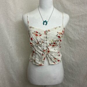 Sadie & sage White Floral Tank Size Small Crop Top Ruffle Button Front